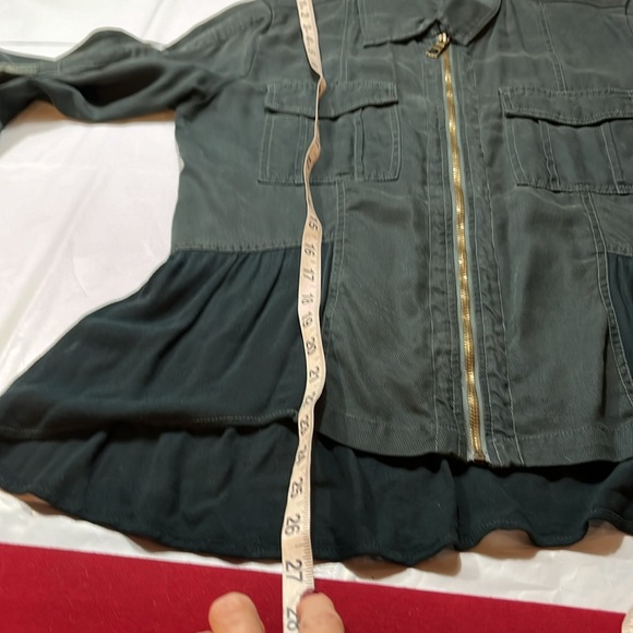 Mac and me Green Flowy zip JACKET office peplum ruffle pockets roll tab sleeves - Picture 10 of 14